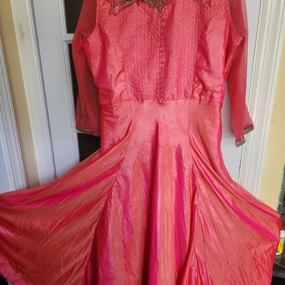 Peach color 3 piece gown suit
